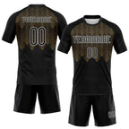 Custom Black Old Gold-White Geometric Shape Sublimation Volleyball Uniform Jersey photo 2