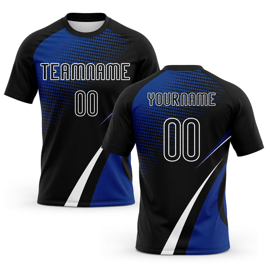 Custom Black Thunder Blue-White Lines And Dots Sublimation Volleyball Uniform Jersey