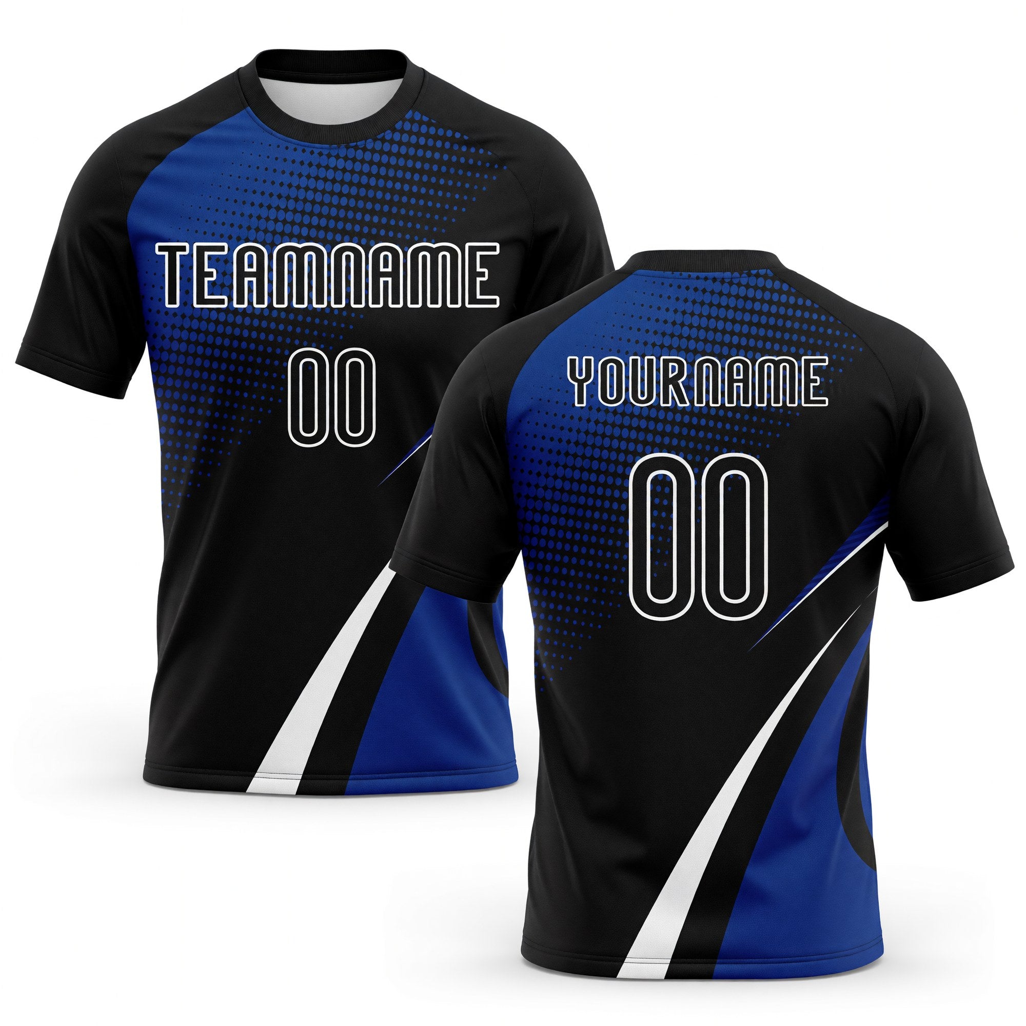 Custom Black Thunder Blue-White Lines And Dots Sublimation Volleyball Uniform Jersey