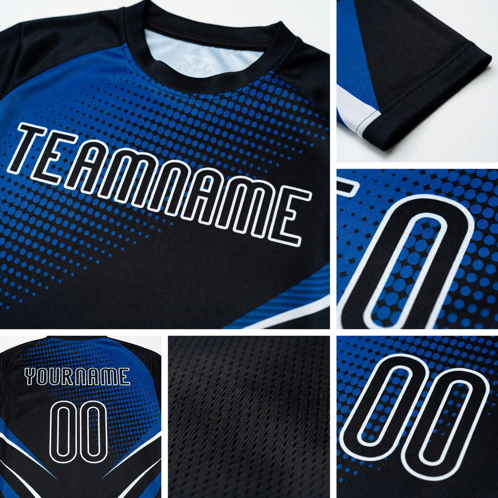 Custom Black Thunder Blue-White Lines And Dots Sublimation Volleyball Uniform Jersey detail