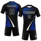 Custom Black Thunder Blue-White Lines And Dots Sublimation Volleyball Uniform Jersey photo 2