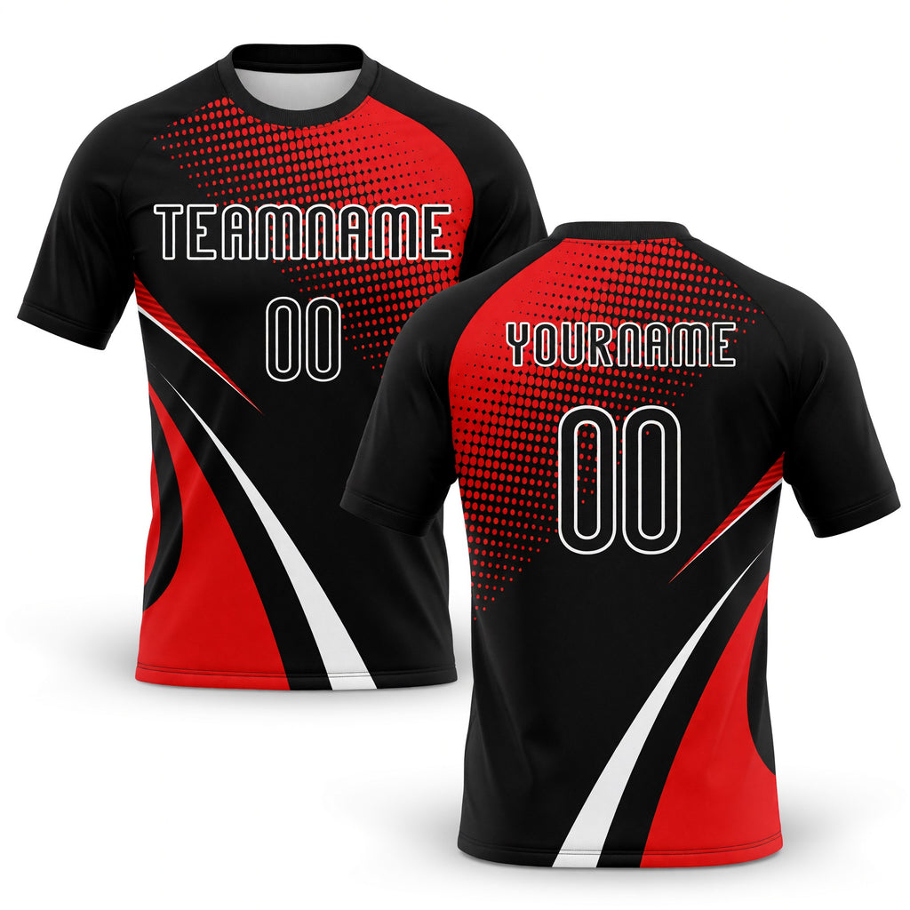 Custom Black Red-White Lines And Dots Sublimation Volleyball Uniform Jersey