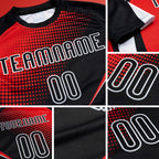 Custom Black Red-White Lines And Dots Sublimation Volleyball Uniform Jersey detail