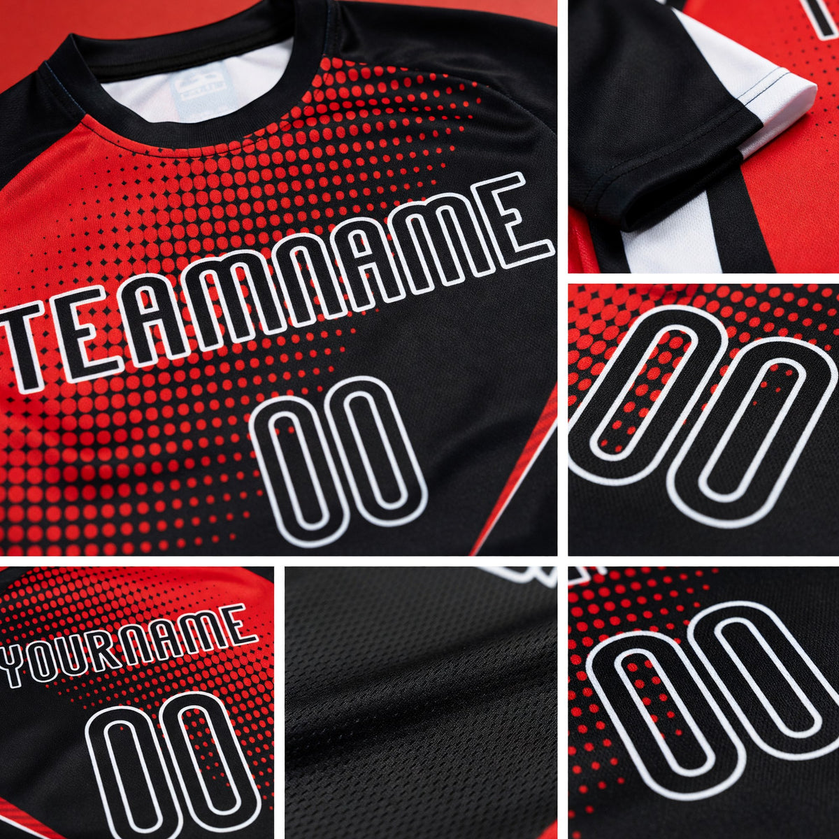 Custom Black Red-White Lines And Dots Sublimation Volleyball Uniform Jersey detail