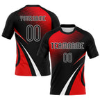 Custom Black Red-White Lines And Dots Sublimation Volleyball Uniform Jersey photo 1