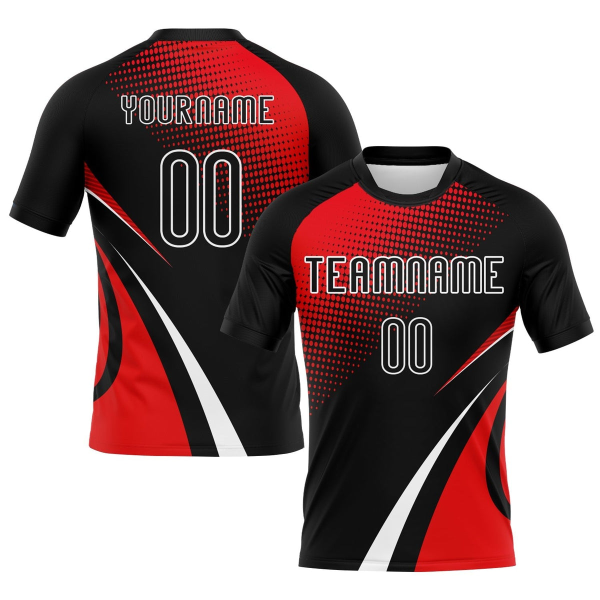 Custom Black Red-White Lines And Dots Sublimation Volleyball Uniform Jersey photo 1