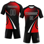 Custom Black Red-White Lines And Dots Sublimation Volleyball Uniform Jersey photo 2
