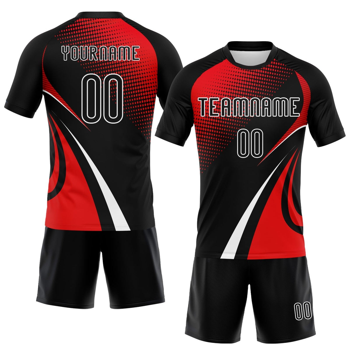 Custom Black Red-White Lines And Dots Sublimation Volleyball Uniform Jersey photo 2