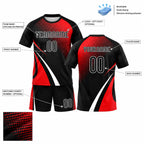 Custom Black Lines And Dots Sublimated Volleyball Jersey with Red and White Lettering customization guide