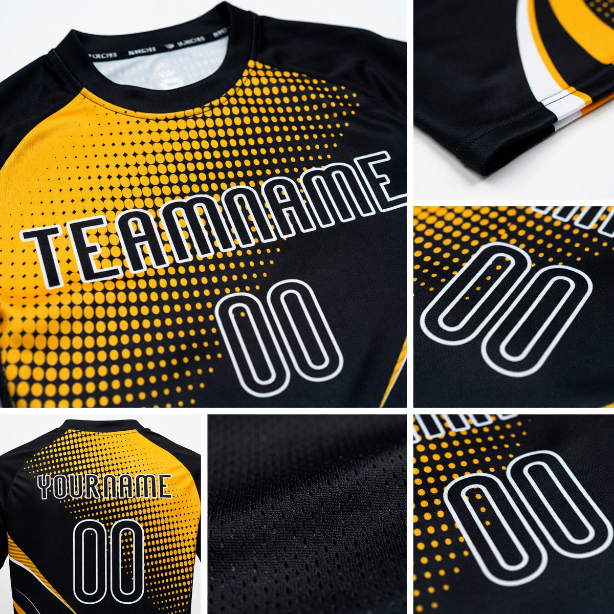 Custom Black Gold-White Lines And Dots Sublimation Volleyball Uniform Jersey detail