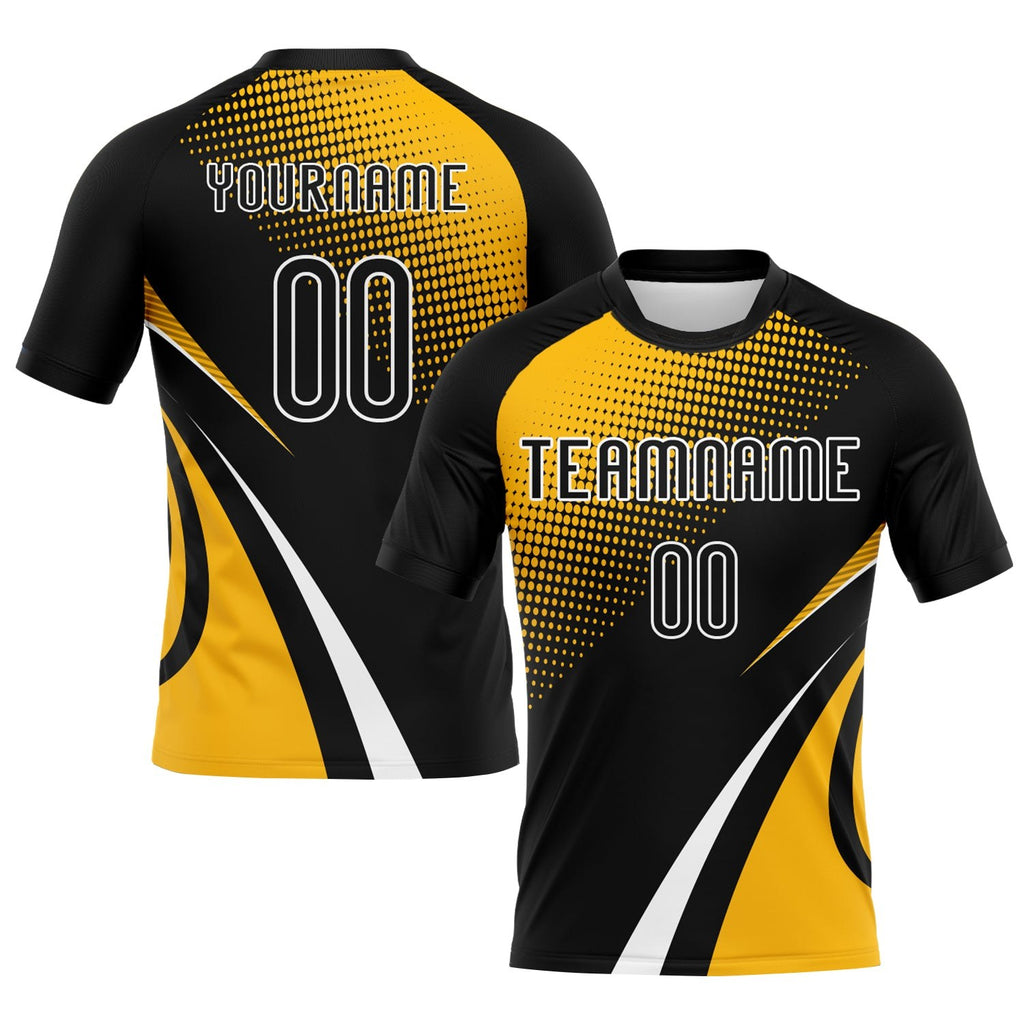 Custom Black Gold-White Lines And Dots Sublimation Volleyball Uniform Jersey photo 1