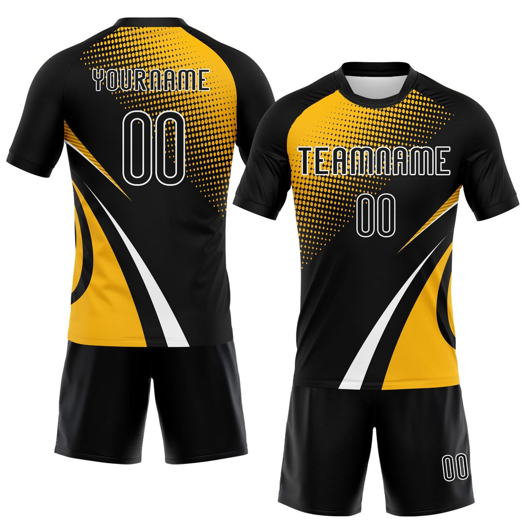 Custom Black Gold-White Lines And Dots Sublimation Volleyball Uniform Jersey photo 2
