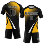 Custom Black Gold-White Lines And Dots Sublimation Volleyball Uniform Jersey photo 2