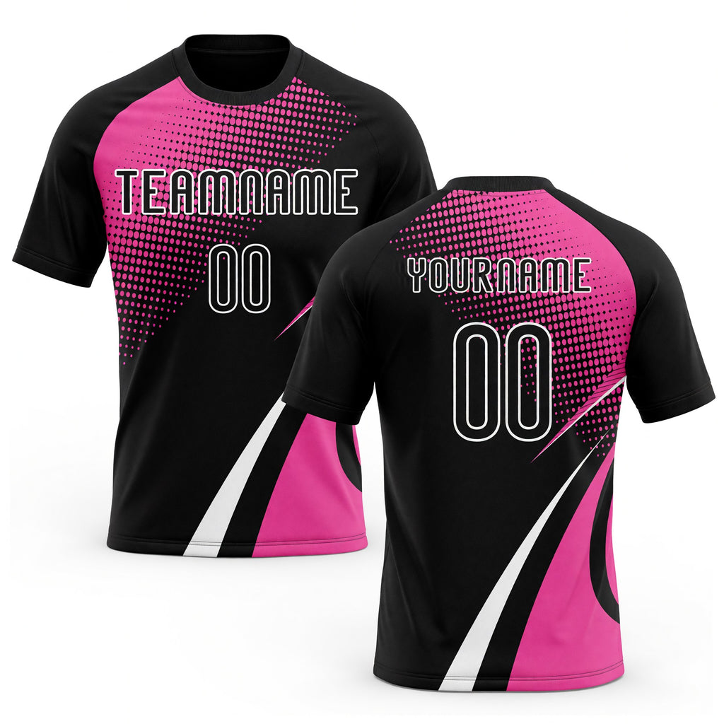 Custom Black Pink-White Lines And Dots Sublimation Volleyball Uniform Jersey