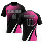 Custom Black Pink-White Lines And Dots Sublimation Volleyball Uniform Jersey