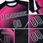 Custom Black Pink-White Lines And Dots Sublimation Volleyball Uniform Jersey detail