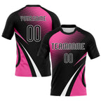 Custom Black Pink-White Lines And Dots Sublimation Volleyball Uniform Jersey photo 1