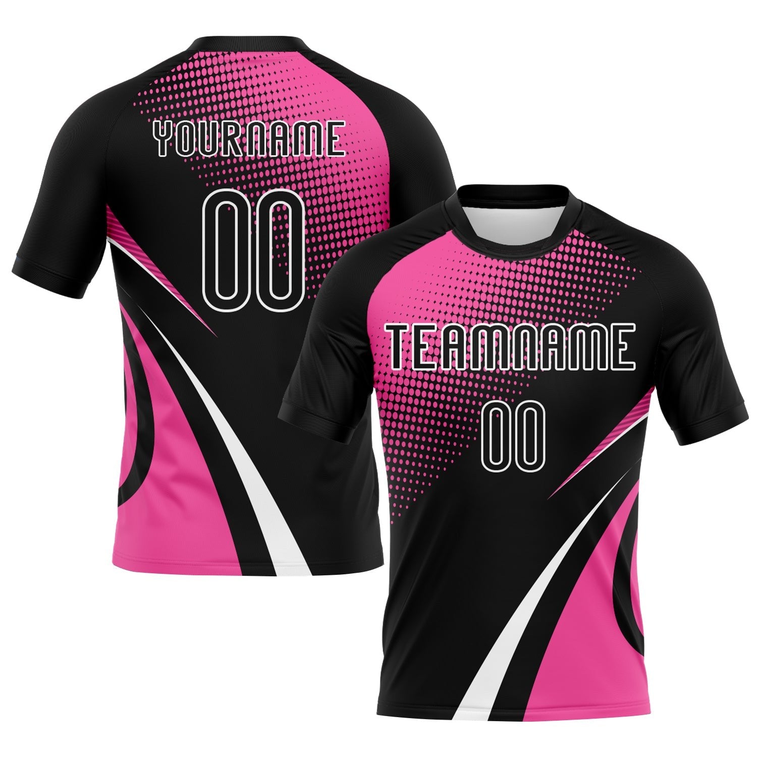 Custom Black Pink-White Lines And Dots Sublimation Volleyball Uniform Jersey photo 1