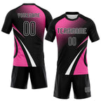 Custom Black Pink-White Lines And Dots Sublimation Volleyball Uniform Jersey photo 2