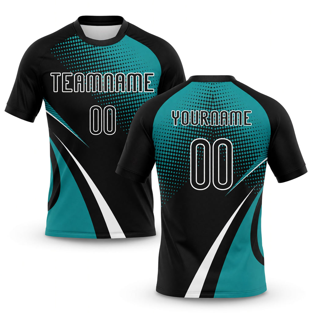 Custom Black Teal-White Lines And Dots Sublimation Volleyball Uniform Jersey