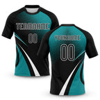 Custom Black Teal-White Lines And Dots Sublimation Volleyball Uniform Jersey