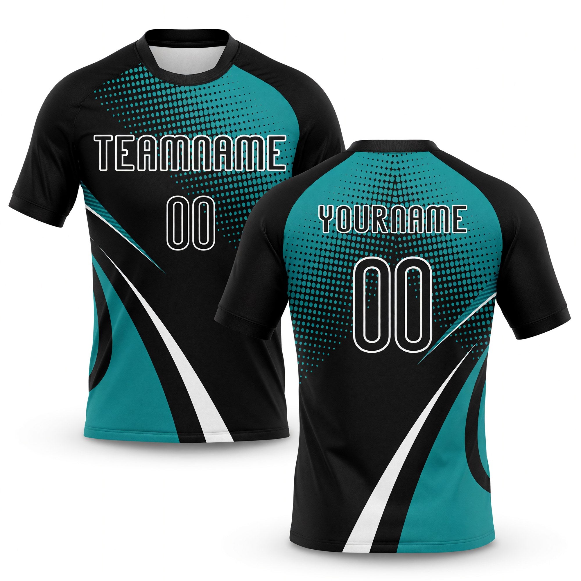 Custom Black Teal-White Lines And Dots Sublimation Volleyball Uniform Jersey