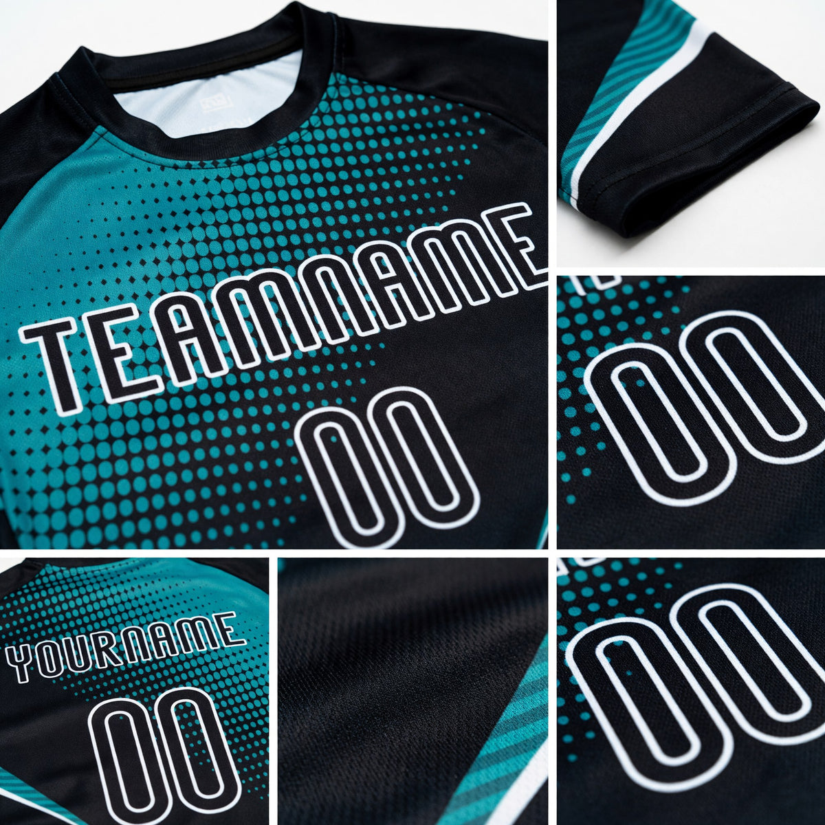 Custom Black Teal-White Lines And Dots Sublimation Volleyball Uniform Jersey detail
