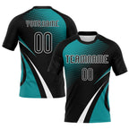 Custom Black Teal-White Lines And Dots Sublimation Volleyball Uniform Jersey photo 1