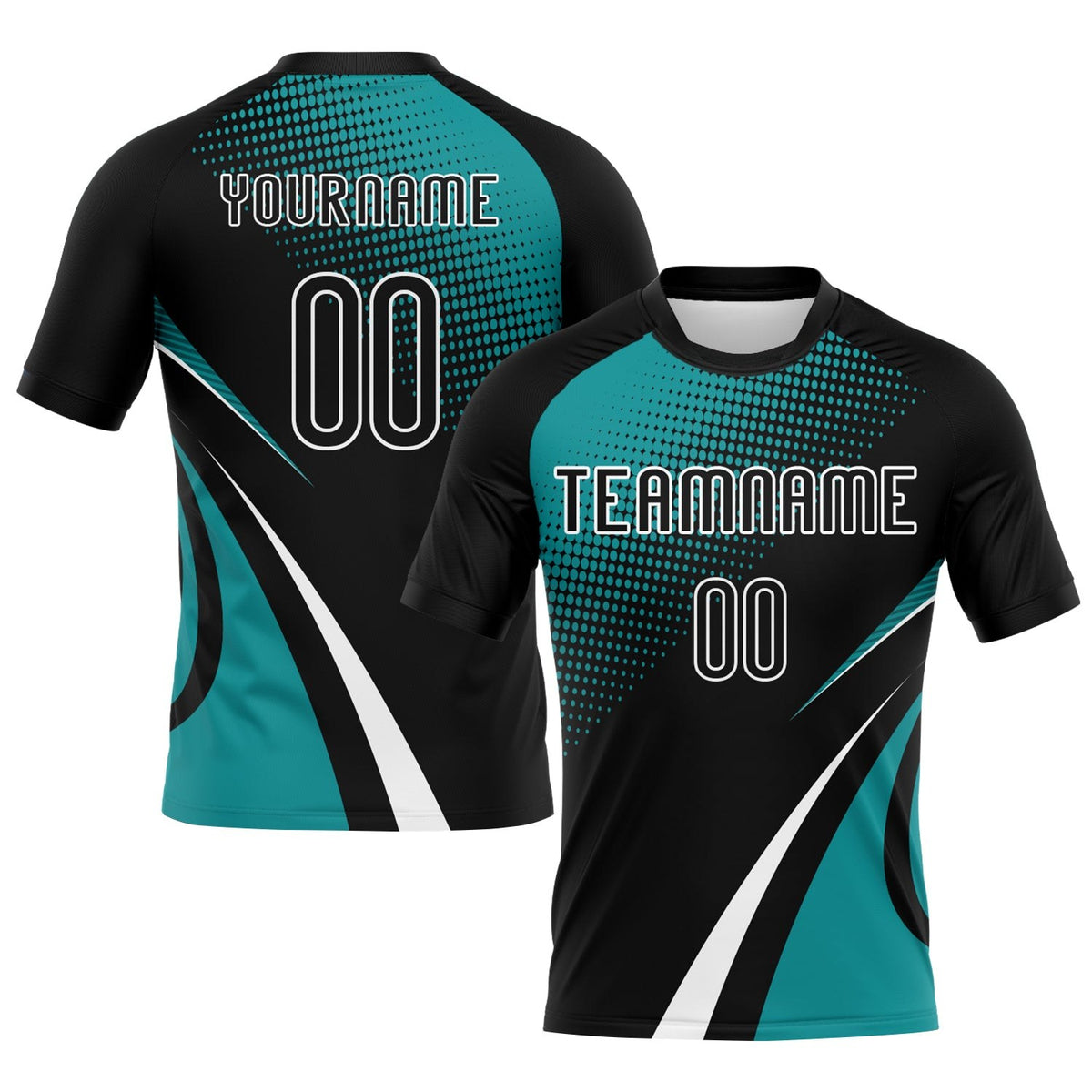 Custom Black Teal-White Lines And Dots Sublimation Volleyball Uniform Jersey photo 1
