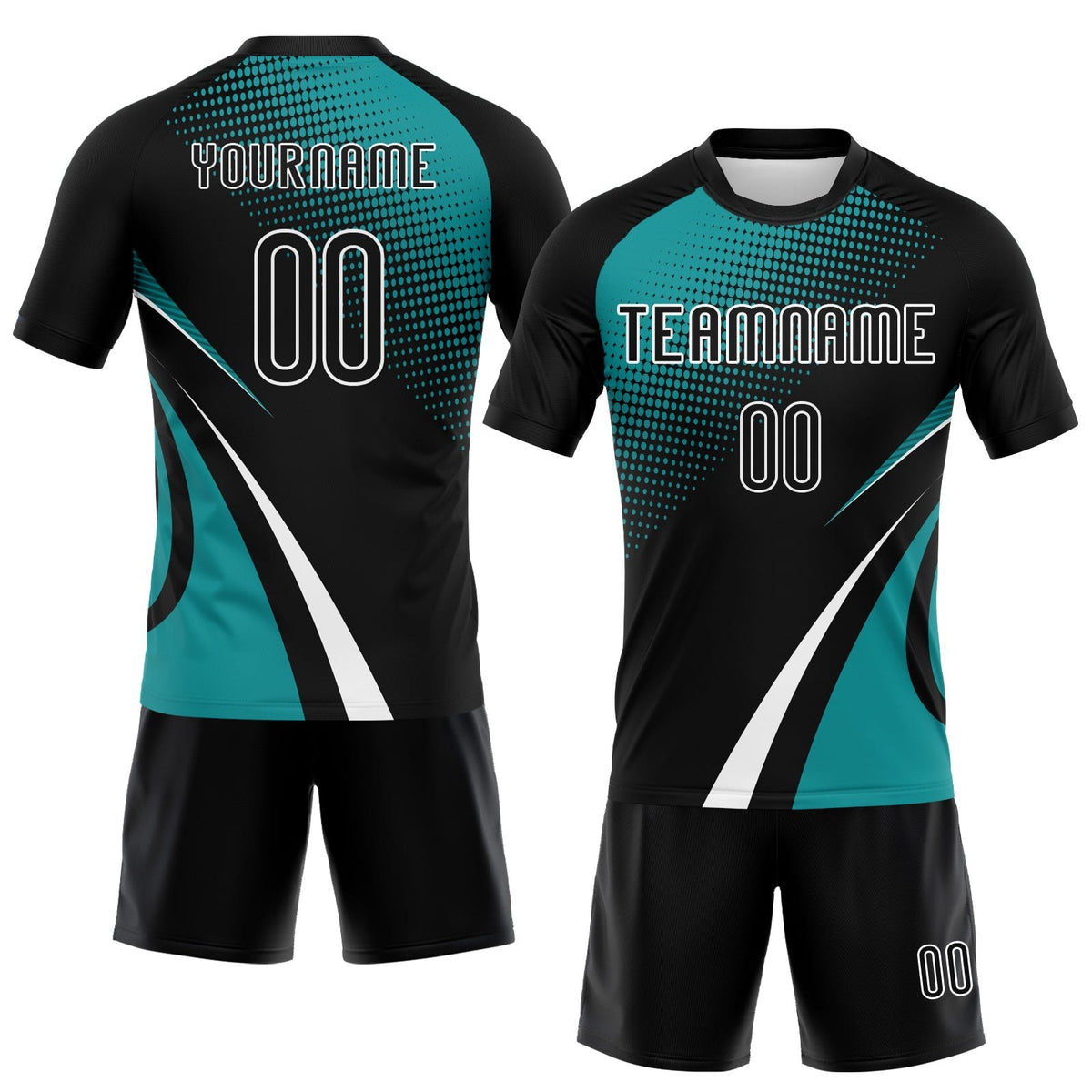 Custom Black Teal-White Lines And Dots Sublimation Volleyball Uniform Jersey photo 2