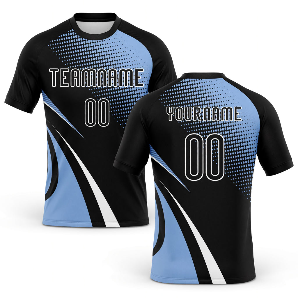Custom Black Light Blue-White Lines And Dots Sublimation Volleyball Uniform Jersey