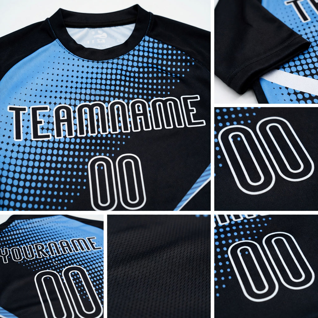 Custom Black Light Blue-White Lines And Dots Sublimation Volleyball Uniform Jersey detail
