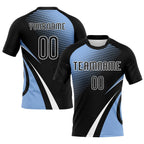 Custom Black Light Blue-White Lines And Dots Sublimation Volleyball Uniform Jersey photo 1