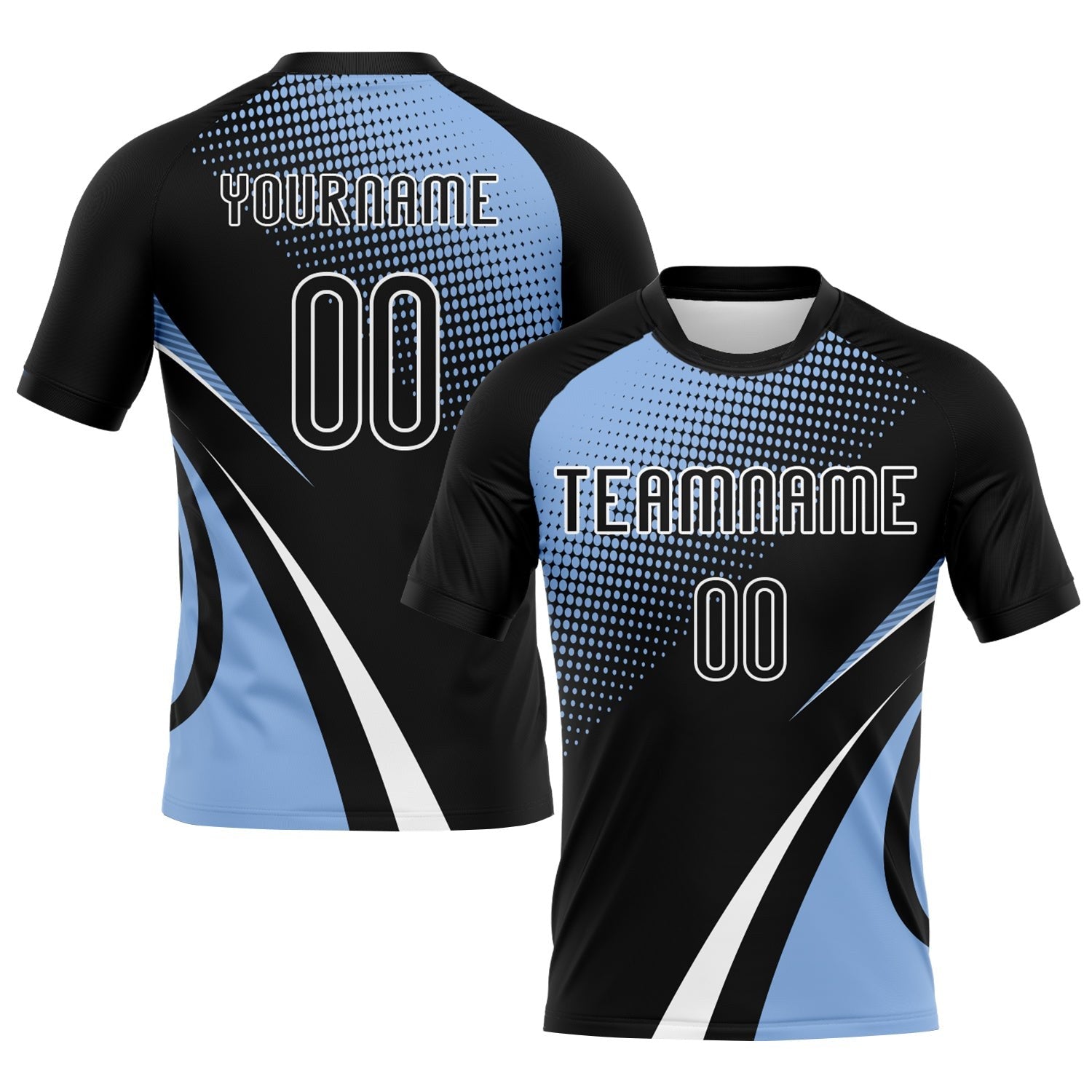 Custom Black Light Blue-White Lines And Dots Sublimation Volleyball Uniform Jersey photo 1