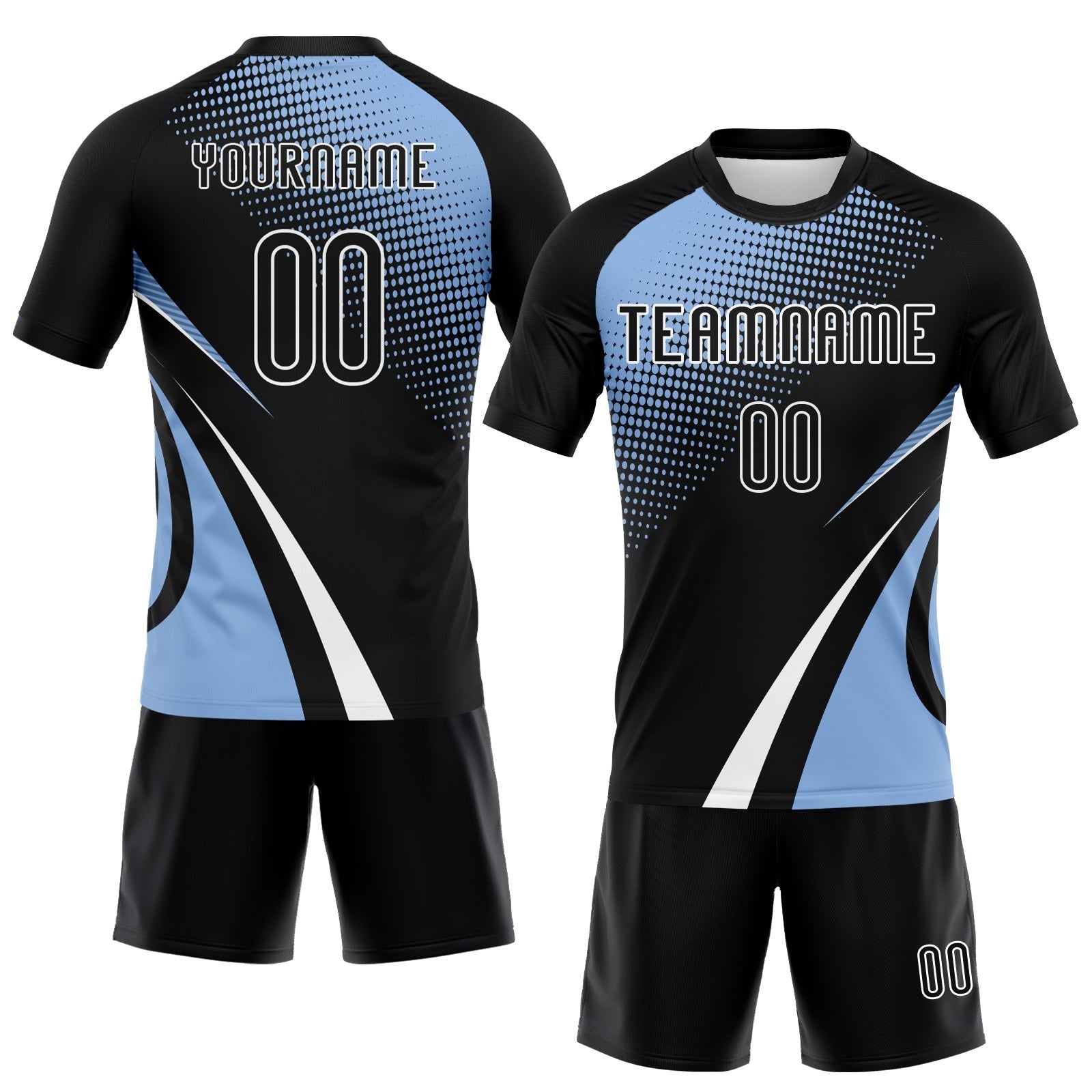 Custom Black Light Blue-White Lines And Dots Sublimation Volleyball Uniform Jersey photo 2