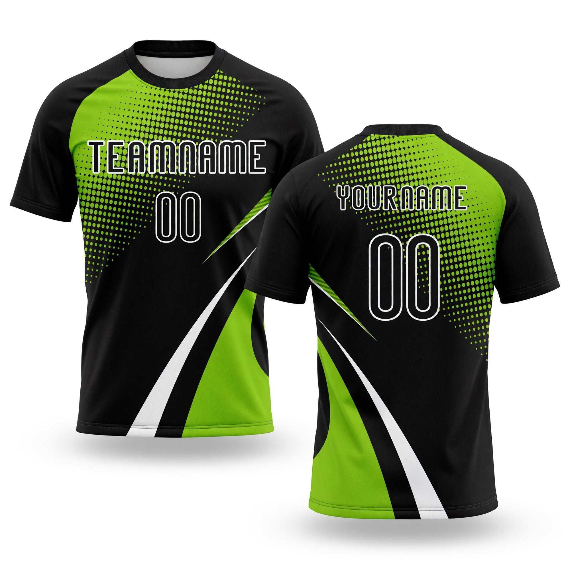 Custom Black Neon Green-White Lines And Dots Sublimation Volleyball Uniform Jersey