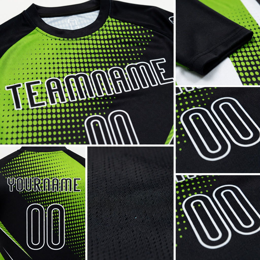 Custom Black Neon Green-White Lines And Dots Sublimation Volleyball Uniform Jersey detail