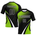 Custom Black Neon Green-White Lines And Dots Sublimation Volleyball Uniform Jersey photo 1