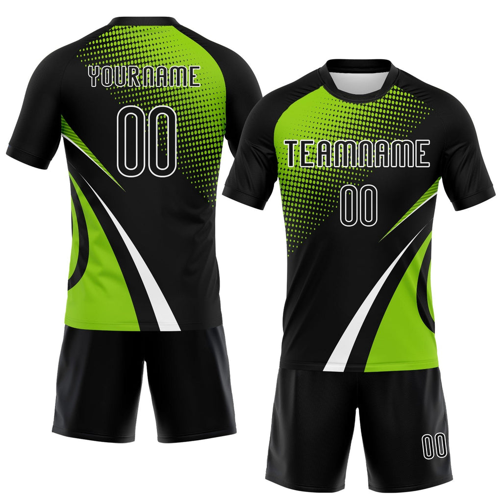 Custom Black Neon Green-White Lines And Dots Sublimation Volleyball Uniform Jersey photo 2