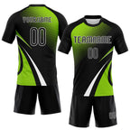 Custom Black Neon Green-White Lines And Dots Sublimation Volleyball Uniform Jersey photo 2