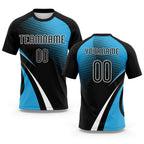 Custom Black Sky Blue-White Lines And Dots Sublimation Volleyball Uniform Jersey