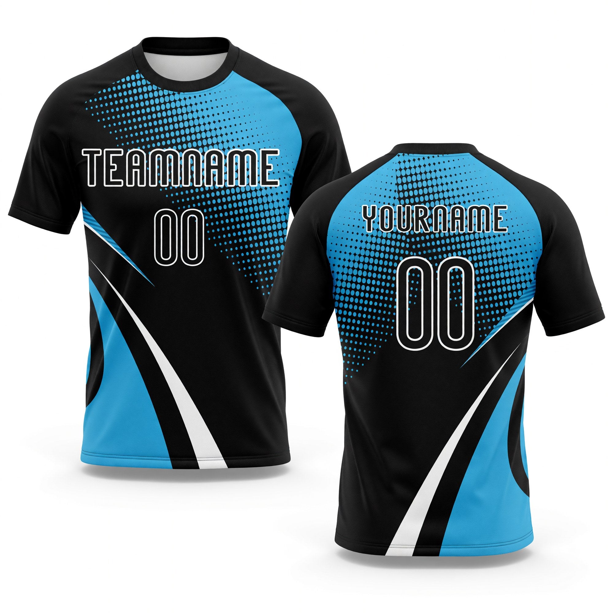 Custom Black Sky Blue-White Lines And Dots Sublimation Volleyball Uniform Jersey