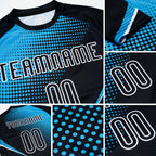 Custom Black Sky Blue-White Lines And Dots Sublimation Volleyball Uniform Jersey detail