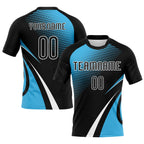 Custom Black Sky Blue-White Lines And Dots Sublimation Volleyball Uniform Jersey photo 1