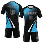 Custom Black Sky Blue-White Lines And Dots Sublimation Volleyball Uniform Jersey photo 2