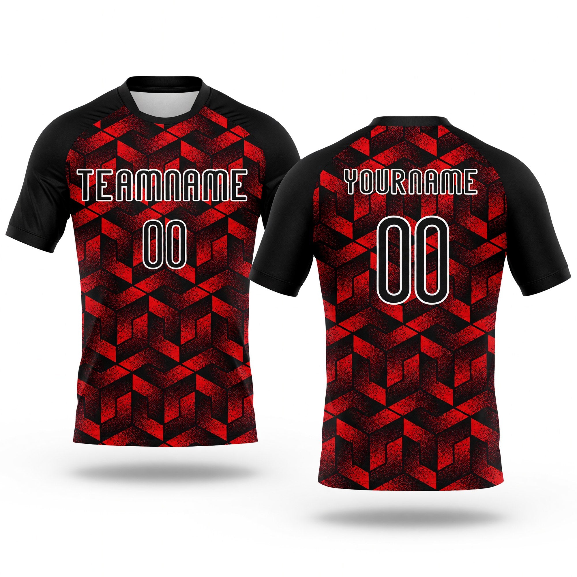 Custom Fire Red Black-White Geometric Shape Sublimation Volleyball Uniform Jersey