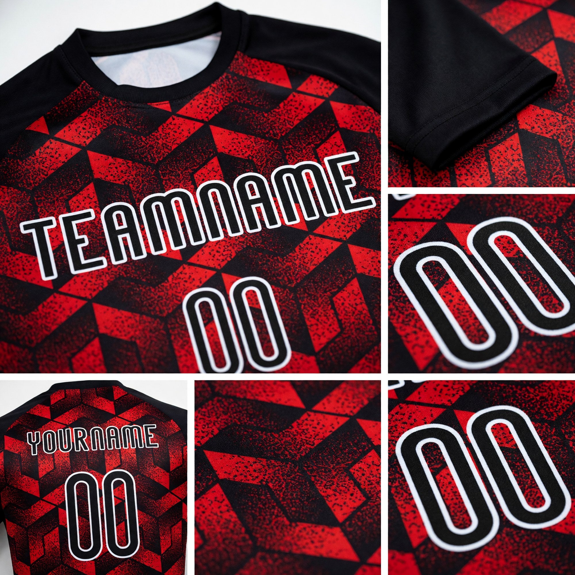 Custom Fire Red Black-White Geometric Shape Sublimation Volleyball Uniform Jersey detail
