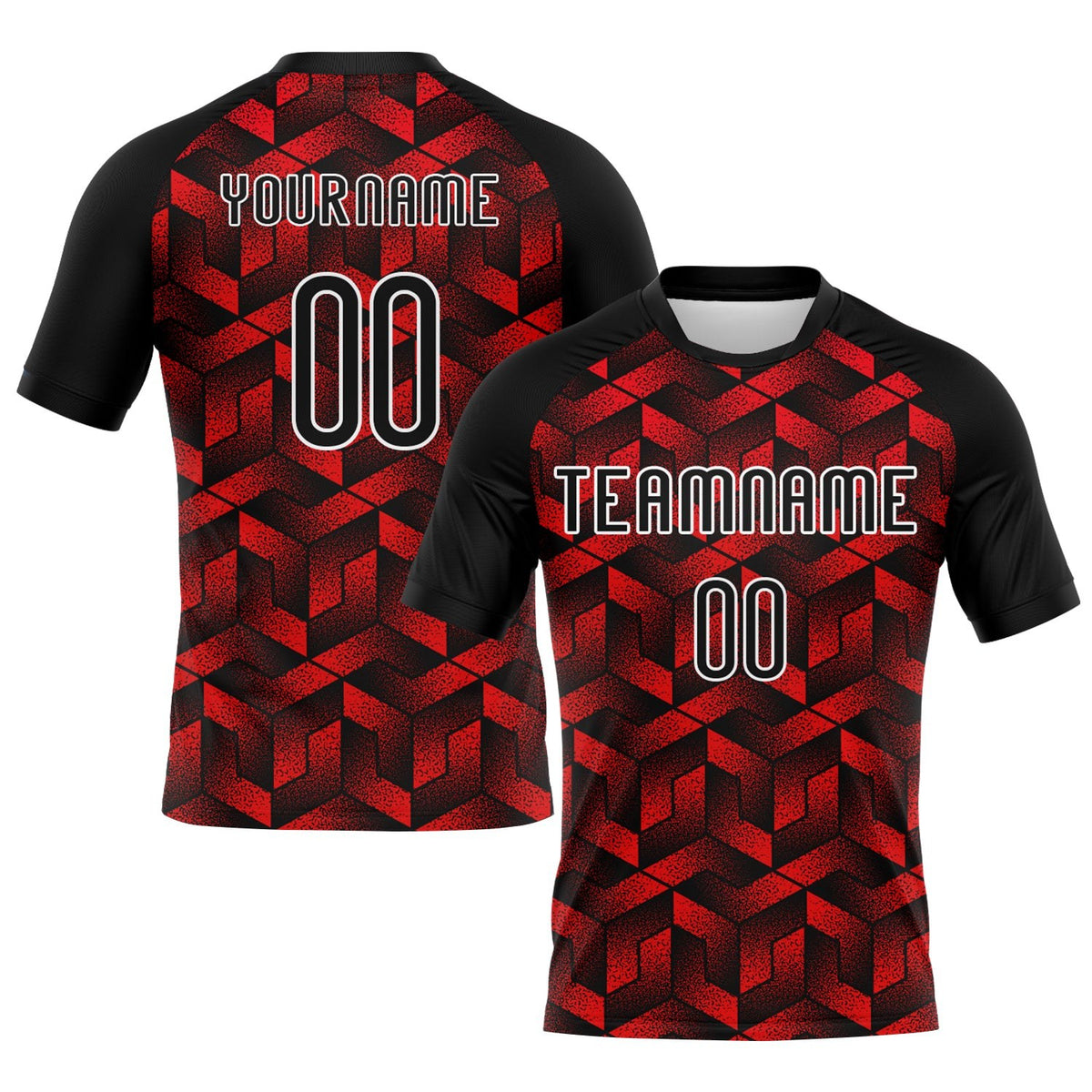 Custom Fire Red Black-White Geometric Shape Sublimation Volleyball Uniform Jersey photo 1