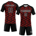 Custom Fire Red Black-White Geometric Shape Sublimation Volleyball Uniform Jersey photo 2