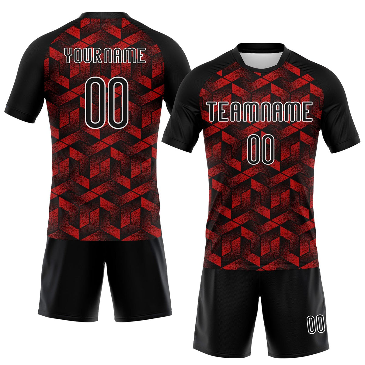 Custom Fire Red Black-White Geometric Shape Sublimation Volleyball Uniform Jersey photo 2